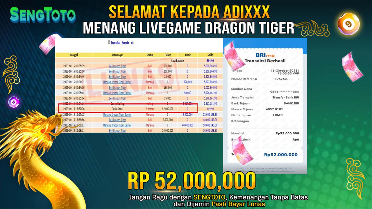 BUKTI PEMBAYARAN JACKPOT  DRAGON TIGER IDN LIVE DI BAYAR LUNAS !