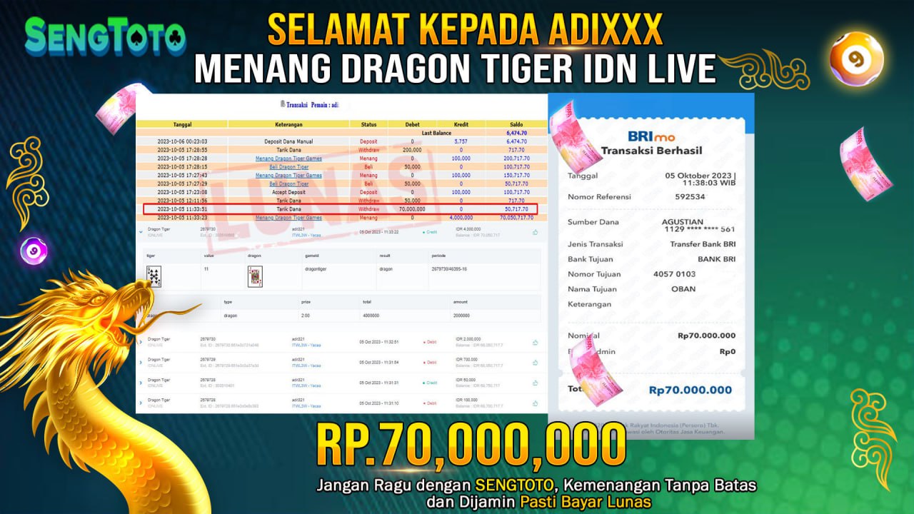 BUKTI PEMBAYARAN JACKPOT  DRAGON TIGER IDN LIVE DI BAYAR LUNAS !