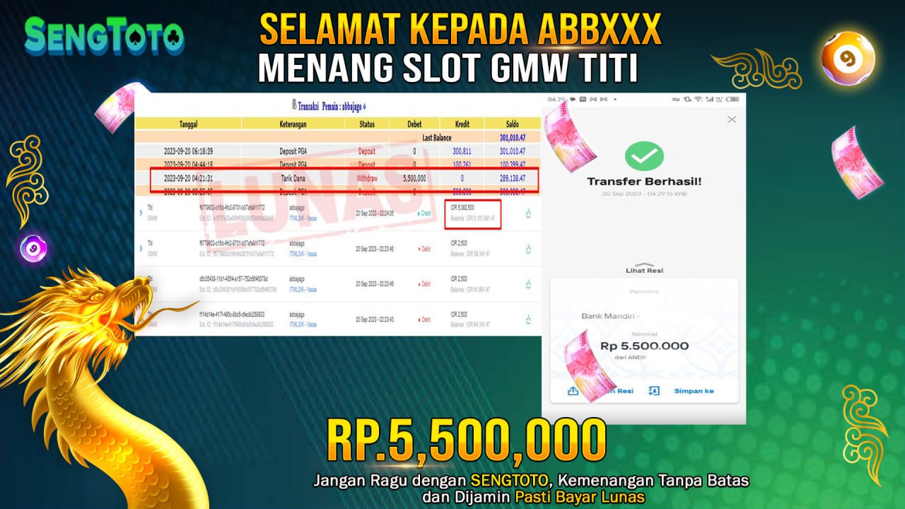 BUKTI PEMBAYARAN JACKPOT SLOT GMW TITI DI BAYAR LUNAS !