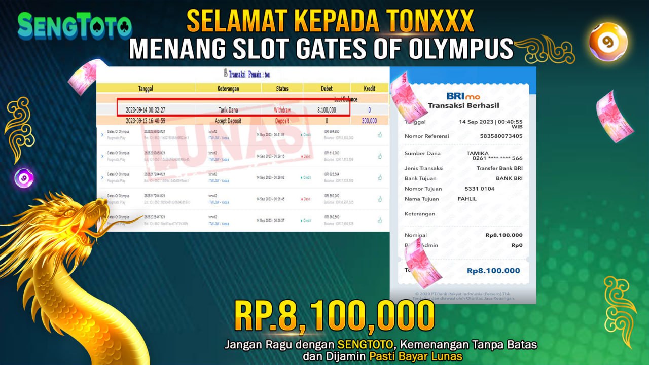 BUKTI PEMBAYARAN JACKPOT SLOT GATES OF OLYMPUS DI BAYAR LUNAS !