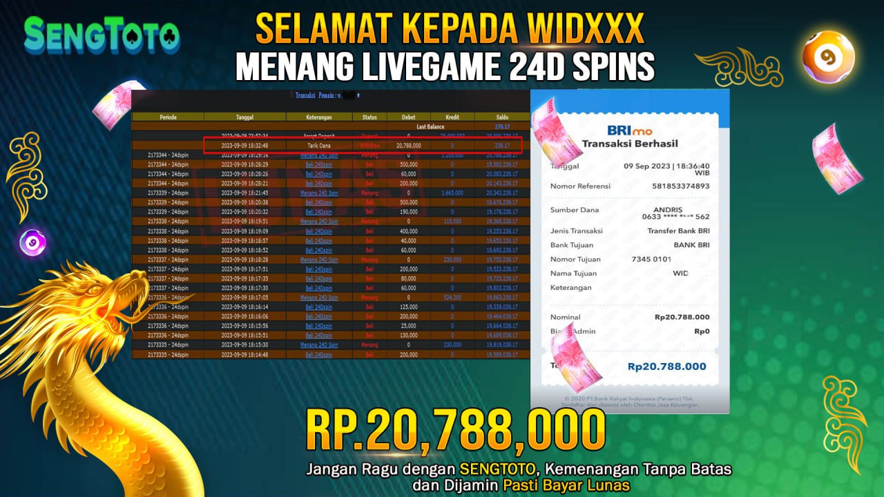 BUKTI PEMBAYARAN JACKPOT LIVEGAME 24D SPINS DI BAYAR LUNAS !