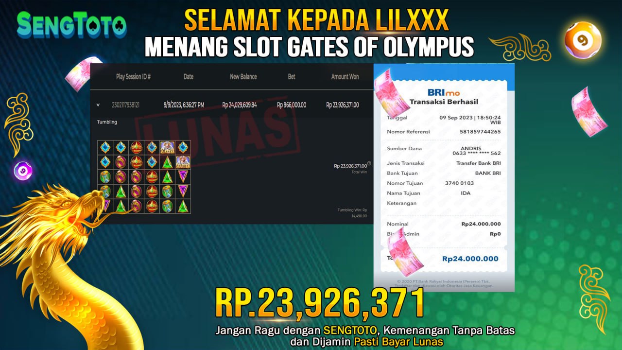 BUKTI PEMBAYARAN JACKPOT SLOT GATES OF OLYMPUS DI BAYAR LUNAS !