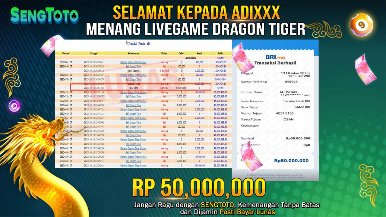 BUKTI PEMBAYARAN JACKPOT  DRAGON TIGER IDN LIVE DI BAYAR LUNAS !