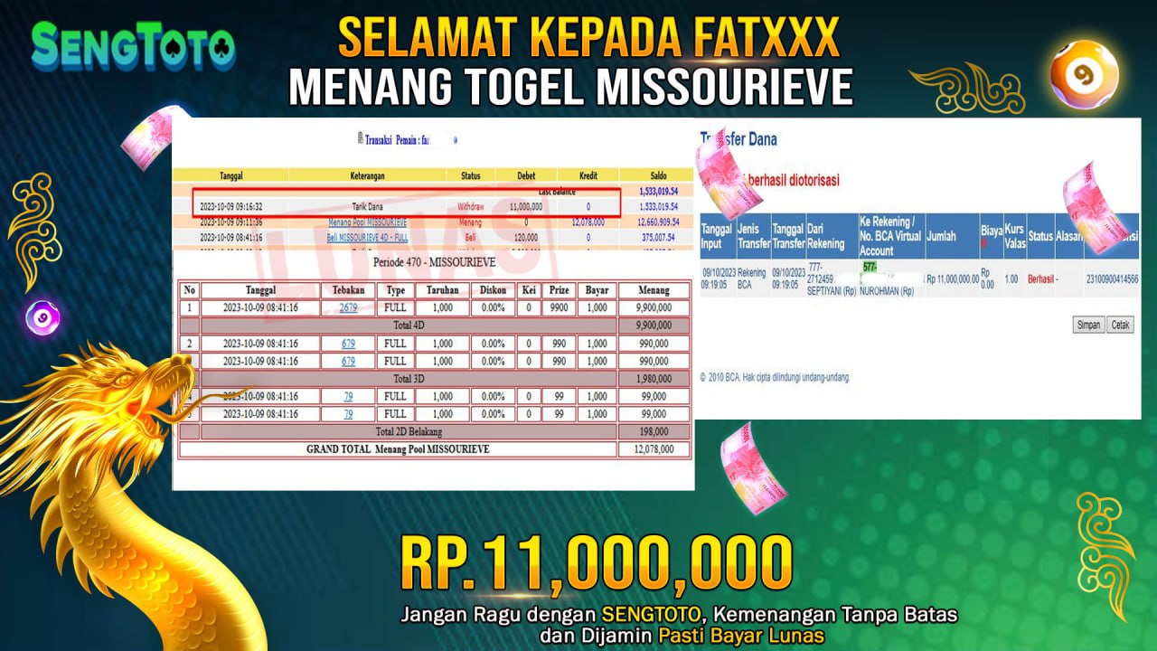 BUKTI PEMBAYARAN JACKPOT TOGEL MISSOURI EVENING DI BAYAR LUNAS !
