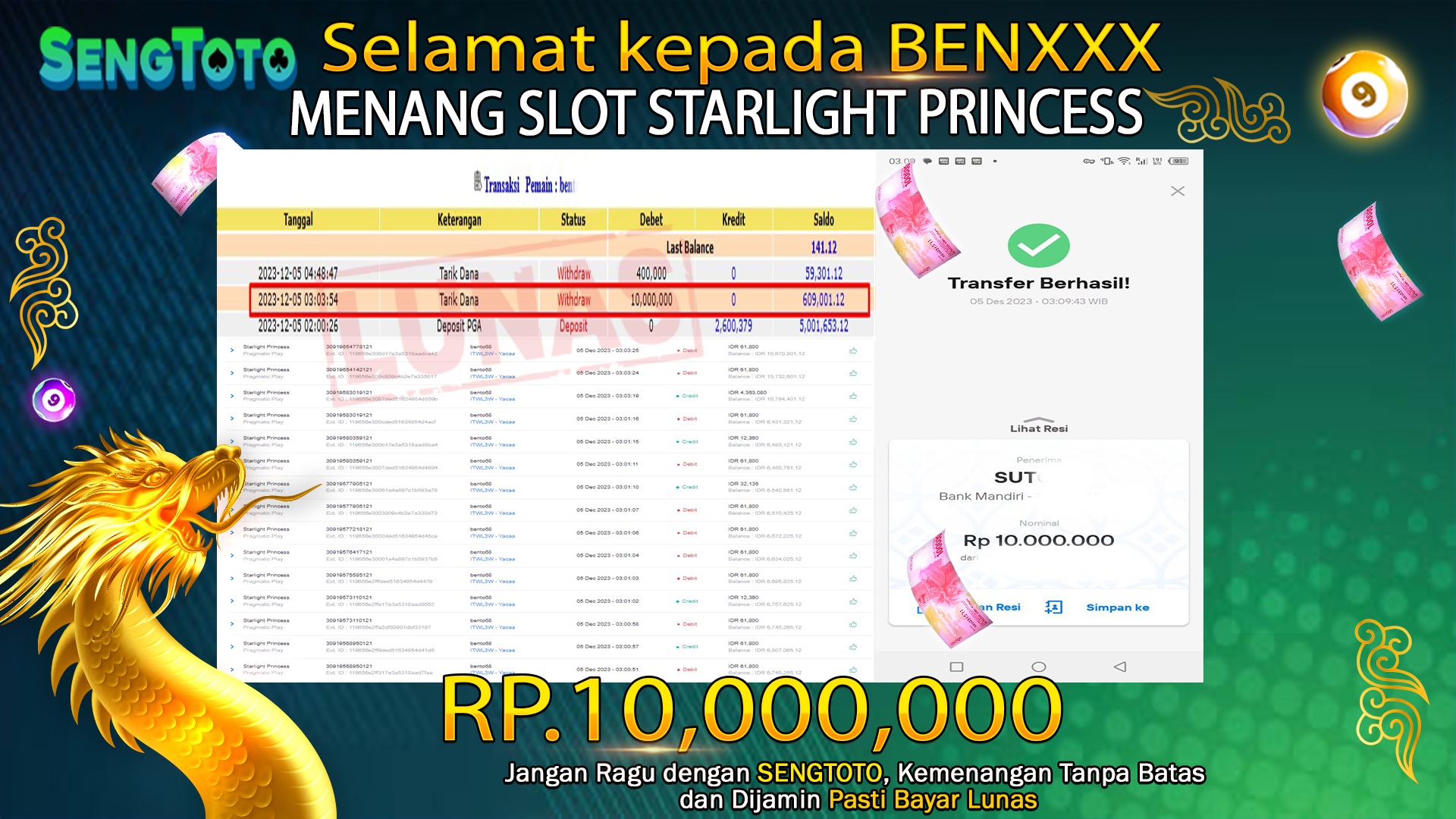 BUKTI PEMBAYARAN JACKPOT  SLOT STAR LIGHT PRINCESS !